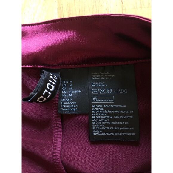 H&M GLOSSY SLIM-FIT PANTS-High Waist -Burgundy SZ M - Picture 12 of 12